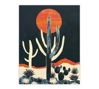 Artery8 Wall Art Print Saguaro Cactus Orange Grey Sun Desert Landscape Poster in Dark Blue | Size: W12" x H16" Artery8 Dark Blue W12" x H16"