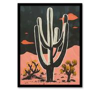 Artery8 Saguaro Cactus Pink Grey Desert Landscape For Living Room Artwork Framed Wall Art Print A4