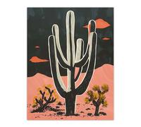 Artery8 Wall Art Print Saguaro Cactus Pink Grey Desert Landscape Poster | Size: W12" x H16" Artery8 Grey W12" x H16"