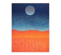 Artery8 Wall Art Print Sahara Moonrise Coral Orange On Blue Serene Landscape Poster | Size: W12" x H16" Artery8 Multicolor W12" x H16"