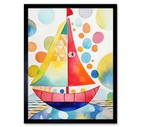 Artery8 Wall Art Print Sailboat At Sunset Folk Art Framed in Black | Size: W12" x H16" Artery8 Black W12" x H16"