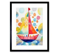 Artery8 Wall Art Print Sailboat At Sunset Folk Artwork Framed 9X7 Inch in Black | Size: W7" x H9" Artery8 Black W7" x H9"