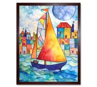 Artery8 Wall Art Print Sailboat By Harbour Folk Art Framed in Brown | Size: W12" x H16" Artery8 Brown W12" x H16"