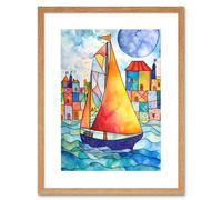 Artery8 Wall Art Print Sailboat By Harbour Folk Artwork Framed 9X7 Inch in Beige | Size: W7" x H9" Artery8 Beige W7" x H9"