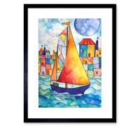 Artery8 Wall Art Print Sailboat By Harbour Folk Artwork Framed 9X7 Inch in Black | Size: W7" x H9" Artery8 Black W7" x H9"