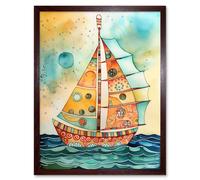 Artery8 Wall Art Print Sailboat Concept With Dorsal Fin Sail Folk Art Framed in Brown | Size: W12" x H16" Artery8 Brown W12" x H16"