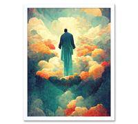 Artery8 Wall Art Print Saint Peter Heaven Modern Christian Art God Jesus Art Framed in White | Size: W12" x H16" Artery8 White W12" x H16"
