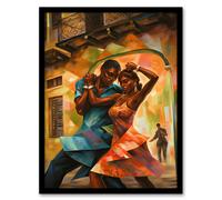 Wall Art Print Salsa Cuban Street Dance Colourful Dancing Painting Rhythm Body Energy Theatre Arts Artwork Art Framed Artery8 Multi W12 inch x H16 inch