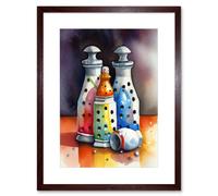 Artery8 Wall Art Print Salt & Pepper Ceramic Shakers Modern Folk Art Kitchen Artwork Framed 9X7 Inch in Brown | Size: W7" x H9" Artery8 Brown W7" x H9"