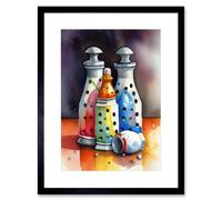 Artery8 Wall Art Print Salt & Pepper Ceramic Shakers Modern Folk Art Kitchen Artwork Framed 9X7 Inch in Black | Size: W7" x H9" Artery8 Black W7" x H9"