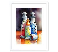 Artery8 Wall Art Print Salt & Pepper Ceramic Shakers Modern Folk Art Kitchen Artwork Framed 9X7 Inch in White | Size: W7" x H9" Artery8 White W7" x H9"