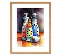 Artery8 Wall Art Print Salt & Pepper Ceramic Shakers Modern Folk Art Kitchen Artwork Framed 9X7 Inch in Beige | Size: W7" x H9" Artery8 Beige W7" x H9"