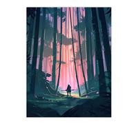 Wall Art Print Samurai Master in Bamboo Forest at Dawn Concept Painting Pastel Colour Pink Blue Green Warrior Practicing Martial Arts in Serene Landsc Artery8 Pink W18 inch x H24 inch