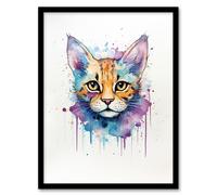 Artery8 Savannah Cat Lovers Gift Watercolour Pet Portrait Painting Artwork Artwork Framed Wall Art Print A4