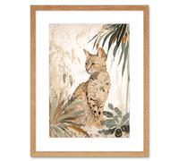 Artery8 Wall Art Print Savannah Cat with Colourful Fur Pattern in Nature Modern Watercolour Artwork Framed 9X7 Inch in Beige | Size: W7" x H9" Artery8 Beige W7" x H9"