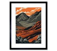 Artery8 Wall Art Print Scafell Pike Mountain Landscape in Amber & Grey Artwork Framed 9X7 Inch in Black | Size: W7" x H9" Artery8 Black W7" x H9"