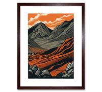 Artery8 Wall Art Print Scafell Pike Mountain Landscape in Amber & Grey Artwork Framed 9X7 Inch in Brown | Size: W7" x H9" Artery8 Brown W7" x H9"