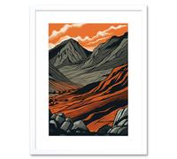 Artery8 Wall Art Print Scafell Pike Mountain Landscape in Amber & Grey Artwork Framed 9X7 Inch in White | Size: W7" x H9" Artery8 White W7" x H9"