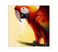 Artery8 Wall Art Print Scarlet Macaw Parrot on Branch Red Yellow Blue Bird Bright Sunny Painting Square Framed Picture 16X16 Inch | Size: W16" x H16" Artery8 White W16" x H16"