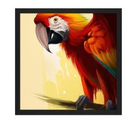 Artery8 Wall Art Print Scarlet Macaw Parrot on Branch Red Yellow Blue Bird Bright Sunny Painting Square Framed Picture 16X16 Inch | Size: W16" x H16" Artery8 Black W16" x H16"
