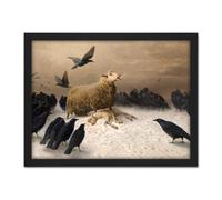 Artery8 Wall Art Print Schenck Anguish Sheep Ewe Crows Carrion Painting Large Framed Wall Décor Art in White | Size: W18" x H24" Artery8 White W18" x H24"