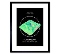 Artery8 Wall Art Print Schiehallion Mountain Topography Perth & Kinross Scotland Framed Art in Black | Size: W7" x H9" Artery8 Black W7" x H9"