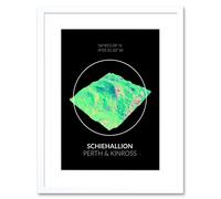 Artery8 Wall Art Print Schiehallion Mountain Topography Perth & Kinross Scotland Framed Art in White | Size: W7" x H9" Artery8 White W7" x H9"