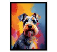 Wall Art Print Schnauzer Dog Lover Gift Pet Portrait Colourful Artwork Painting Art Framed Artery8 Multi W12 inch x H16 inch