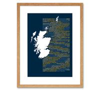 Wee Blue Coo Scotch Whisky Distilleries Map Framed Wall Art Print 9X7