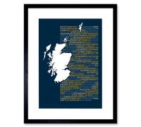 Wee Blue Coo Scotch Whisky Distilleries Map Framed Wall Art Print 9X7