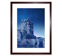 Artery8 Wall Art Print Scotland Eilean Donan Night Framed in Brown | Size: W7" x H9" Artery8 Brown W7" x H9"