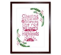 Artery8 Wall Art Print Scotland Hand Lettering Heart Highlands Burns Framed in Brown | Size: W7" x H9" Artery8 Brown W7" x H9"