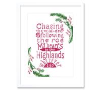 Artery8 Wall Art Print Scotland Hand Lettering Heart Highlands Burns Framed in White | Size: W7" x H9" Artery8 White W7" x H9"