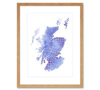 Artery8 Wall Art Print Scotland Tartan Map Blue Framed in Beige | Size: W7" x H9" Artery8 Beige W7" x H9"