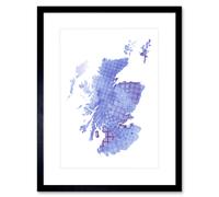 Artery8 Wall Art Print Scotland Tartan Map Blue Framed in Black | Size: W7" x H9" Artery8 Black W7" x H9"
