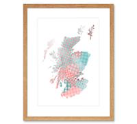Artery8 Wall Art Print Scotland Tartan Map Pink Framed in Beige | Size: W7" x H9" Artery8 Beige W7" x H9"
