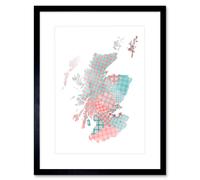 Artery8 Wall Art Print Scotland Tartan Map Pink Framed in Black | Size: W7" x H9" Artery8 Black W7" x H9"