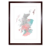 Artery8 Wall Art Print Scotland Tartan Map Pink Framed in Brown | Size: W7" x H9" Artery8 Brown W7" x H9"