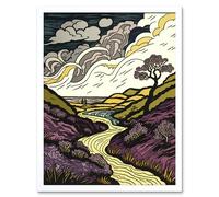Artery8 Wall Art Print Scottish Countryside Path with Purple Heather Art Framed in White | Size: W12" x H16" Artery8 White W12" x H16"