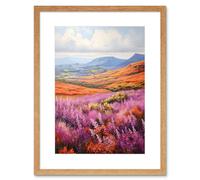 Artery8 Wall Art Print Scottish Heather Fields Oil Painting Purple Orange Blue Scotland Countryside Landscape Artwork Framed 9X7 Inch Artery8 Beige W7" x H9"
