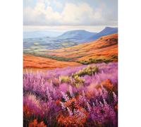 Artery8 Wall Art Print Scottish Heather Fields Oil Painting Purple Orange Blue Scotland Countryside Landscape Poster | Size: W12" x H16" Artery8 Multicolor W12" x H16"