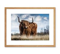 Artery8 Wall Art Print Scottish Highland Cow/Coo Framed in Beige | Size: W7" x H9" Artery8 Beige W7" x H9"