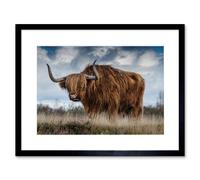 Artery8 Wall Art Print Scottish Highland Cow Coo Framed in Black | Size: W7" x H9" Artery8 Black W7" x H9"