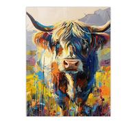 Artery8 Wall Art Print Scottish Highland Cow Hairy Coo Abstract Painting Poster | Size: W12" x H16" Artery8 Multicolor W12" x H16"