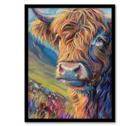 Wall Art Print Scottish Highland Cow Hairy Coo Oil Painting Art Framed Poster Artery8 Black W12 inch x H16 inch