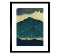 Artery8 Scottish Highlands Lake Mountains Blue Linocut Artwork Framed Wall Art Print 9X7 Inch