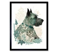 Artery8 Wall Art Print Scottish Terrier Dog Lying in Flower Field Modern Teal Tan Art Framed in Black | Size: W12" x H16" Artery8 Black W12" x H16"