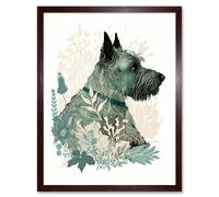Artery8 Wall Art Print Scottish Terrier Dog Lying in Flower Field Modern Teal Tan Art Framed in Brown | Size: W12" x H16" Artery8 Brown W12" x H16"