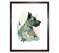 Artery8 Wall Art Print Scottish Terrier Dog Lying in Flower Field Modern Teal Tan Artwork Framed 9X7 Inch in Brown | Size: W7" x H9" Artery8 Brown W7" x H9"