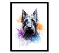 Artery8 Wall Art Print Scottish Terrier Lovers Gift Watercolour Pet Portrait Painting Artwork Art Framed | Size: W12" x H16" Artery8 Multicolor W12" x H16"
